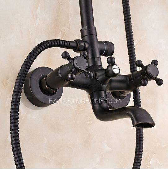 Black Cross Handle Exposed Shower Faucet