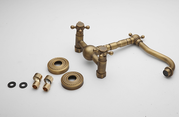 Antique Brass Wall Mount Kitchen Faucets