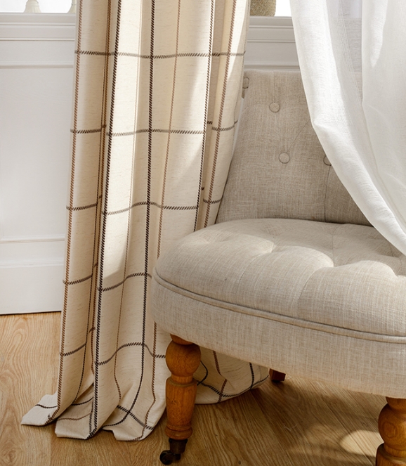 Modern Coffee and Beige Plaid Curtains