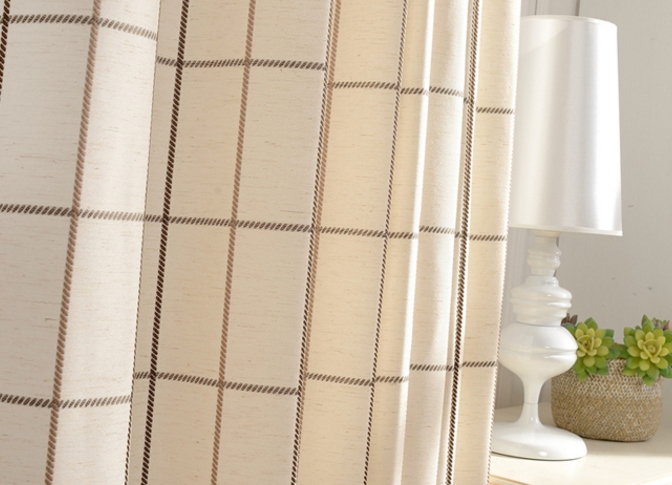 Modern Coffee and Beige Plaid Curtains
