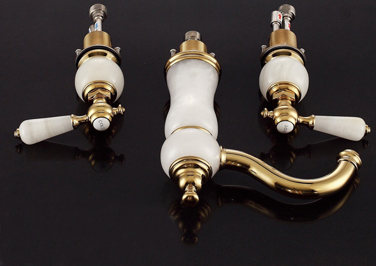 Three Hole Jade Rose Gold Bathroom Sink Faucets