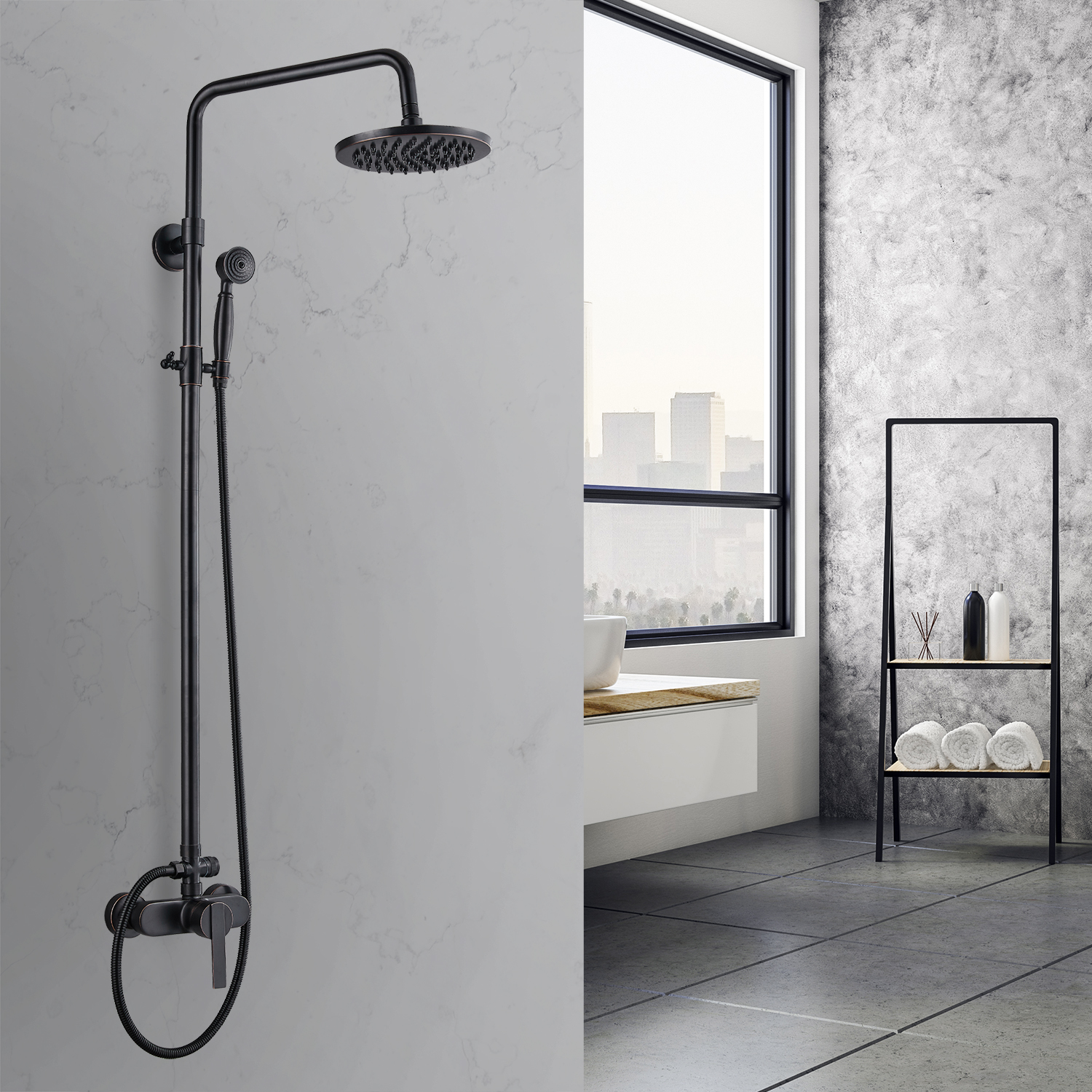 Matte Black Stainless Steel Shower Faucet Kit Bathtub 8 Inch Shower Head
