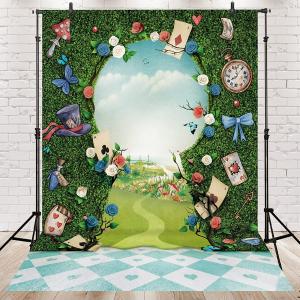 Newsely Wonderland Green Fence Tea Party Photo Backdrop 5Wx7H Photography Key Hold Checkerboard Background for Newborn Baby Shower Boys Kids Party Decorations Banner Photo Booth Props Supplies