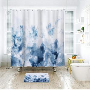 Pan na Abstract Watercolor Ombre Navy Blue Shower Curtains for Bathroom 72WX72H Inch Gray Cold White Modern Art Gradient Painting Decor Set Fabric Polyester 12 Pack Plastic Shower Hooks