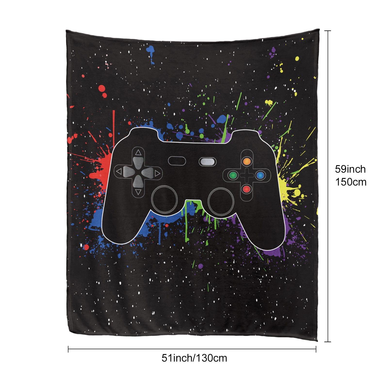 Riyidecor Gaming Wind Blanket 51W*59H inch Color Graffiti Splash Gamepad Controller Soft Comfort Warm Flannel plush plush blanket bed Sofa Supplies Games Room Bedroom Living Room Camping Travel blanket 1 piece