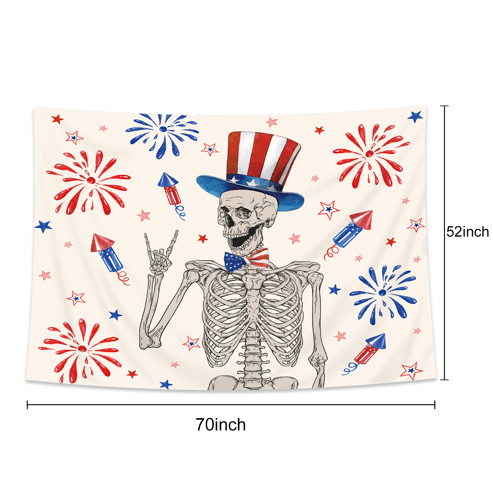 Riyidecor Independence Day Skull Table Cloth esistant Fabric Wrinkle Free Tablecloths Kitchen Dining Room Table Cover for Tables Outdoor Farmhouse Holiday, 52 x 70 Inch