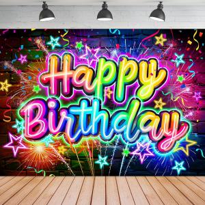 Mitpok Neon Happy Birthday Backdrop 7Wx5H Feet Fabric Polyester Funny Brick Wall Colorful Graffiti Fireworks Splatter Modern Cool Photography Background Banner Photo Shoot Decor Prop Mitpok Neon Happy Birthday Backdrop 7Wx5H Feet Fabric Polyester Funny Brick Wall Colorful Graffiti Fireworks Splatter Modern Cool Photography Background Banner Photo Shoot Decor Prop
