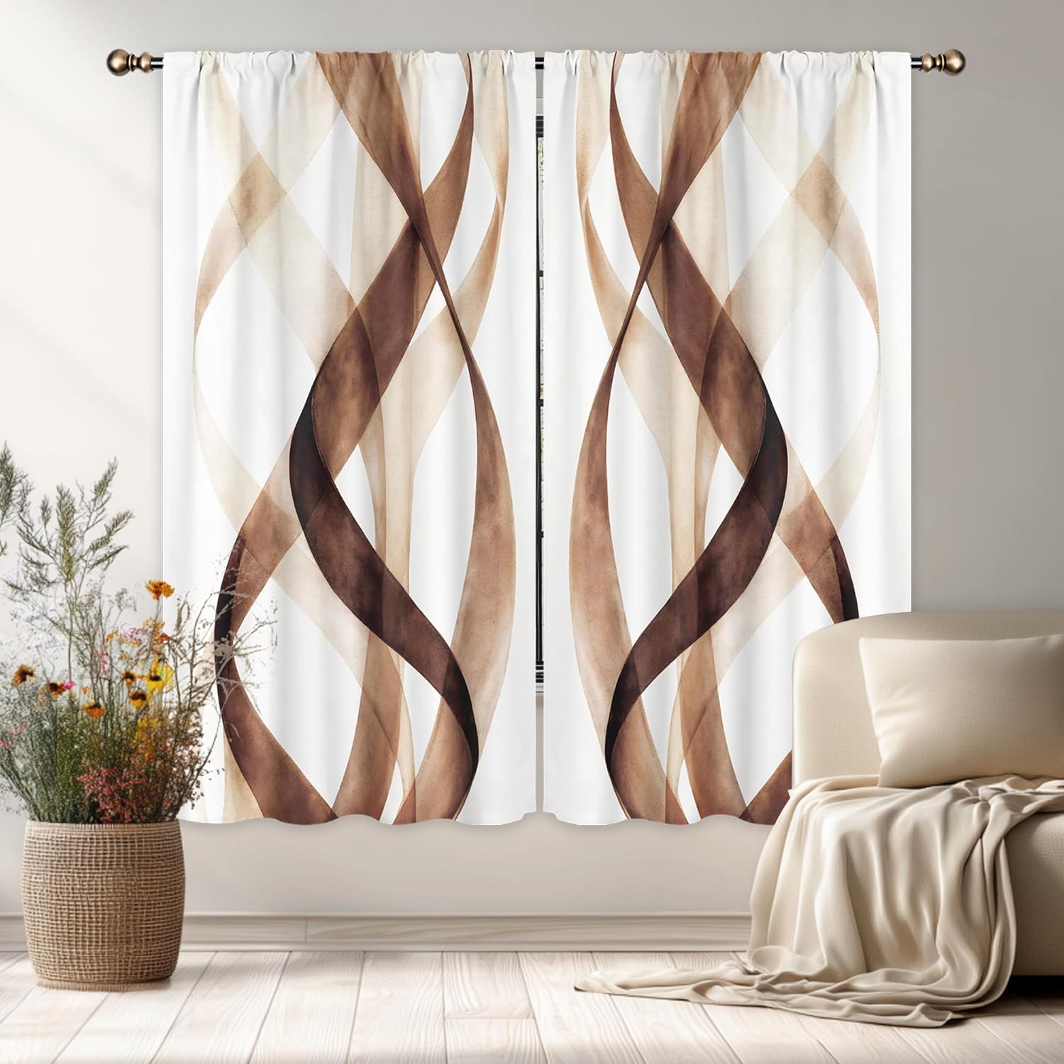 Imirell Brown Striped Curtains 42Wx63H Inch Abstract Geometric Modern Spiral Minimalist Simple Contemporary Aesthetic Rod Pocket Bedroom Living Room Window Drapes Treatment Fabric 2 Panels Imirell Brown Striped Curtains 42Wx63H Inch Abstract Geometric Modern Spiral Minimalist Simple Contemporary Aesthetic Rod Pocket Bedroom Living Room Window Drapes Treatment Fabric 2 Panels