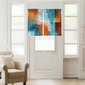 AMBZEK Orange Teal Curtains 26Wx36H Retro Minimalist Square 2 Panels Rod Pocket Geometric Paint Colorful Aesthetic Oil Printed Door Curtains Bedroom Living Room