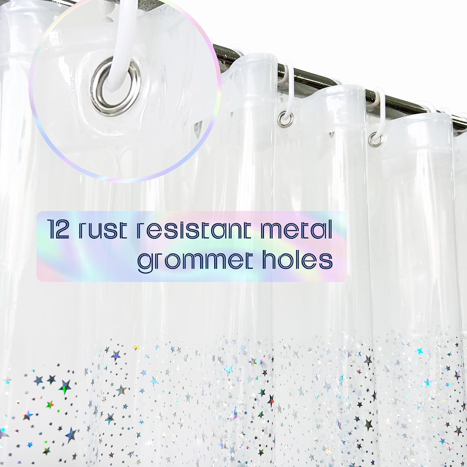 AMBZEK Clear Shower Curtain Holographic Iridescent Plastic Sheer Shower Liner 72Wx72H Inch