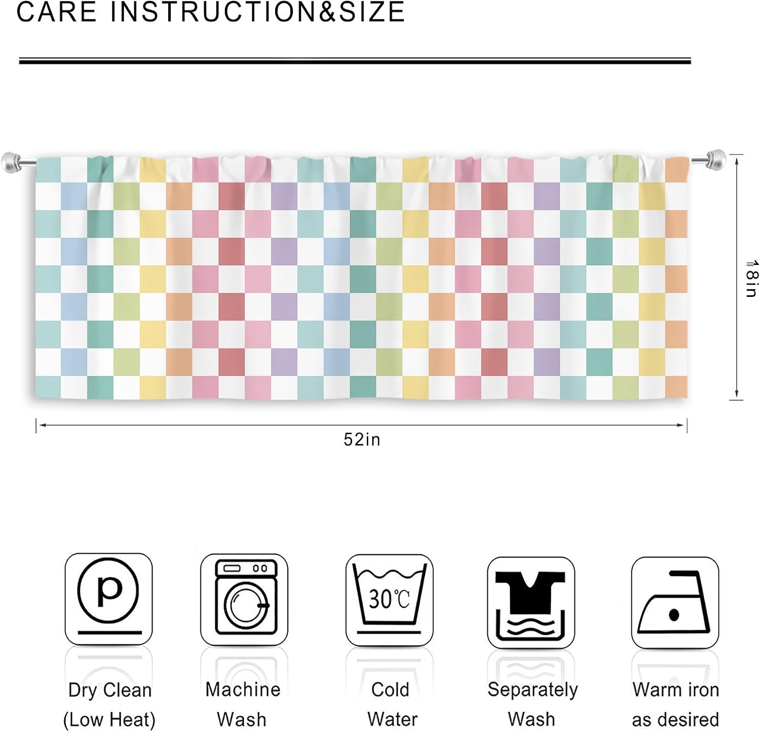 SVBright Pastel Checkered Valance Kitchen Curtains 52Wx18H Inch Geometric 1 Panel