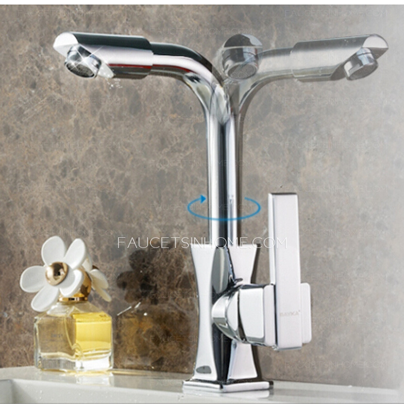 Good Rotatable Polished Brass Deck Mounted Bathroom Sink Faucet