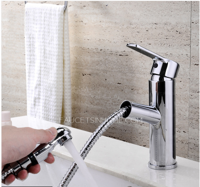 Convenient Pullout Spray Deck Mounted Bathroom Sink Faucet