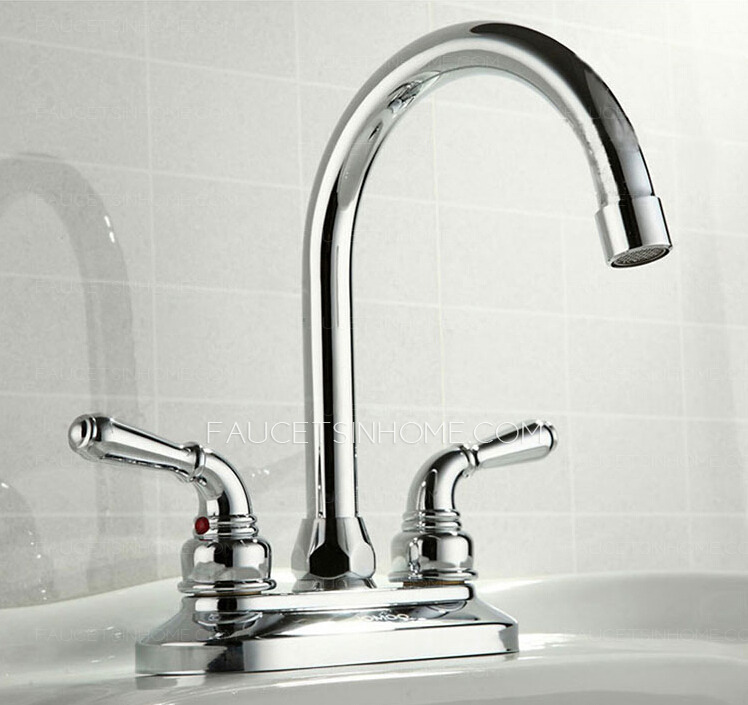 Modern Shaped Two Handles Deck Mounted Bathroom Sink Faucet