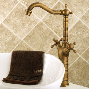 Antique Vessel Two Cross Handles Bathroom Sink Faucet