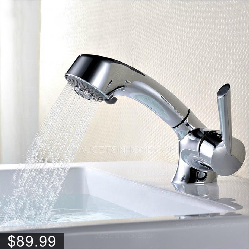 Fashionable Pullout Spray Single Hole Bathroom Sink Faucet