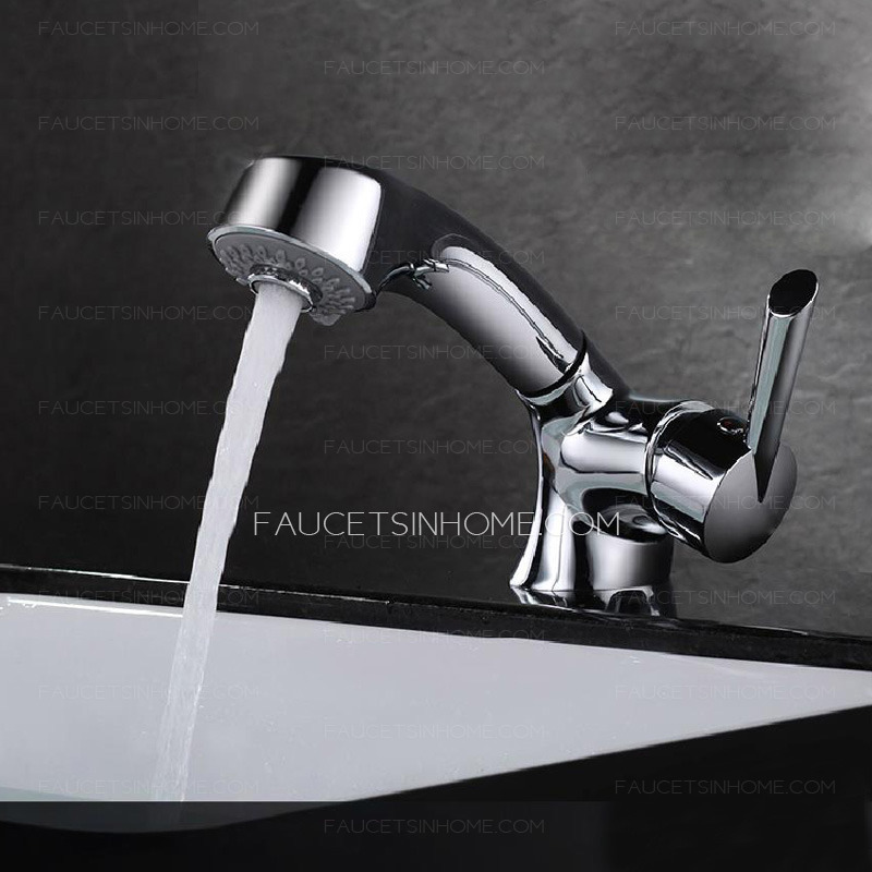 Fashionable Pullout Spray Single Hole Bathroom Sink Faucet
