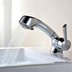 Fashionable Pullout Spray Single Hole Bathroom Sink Faucet