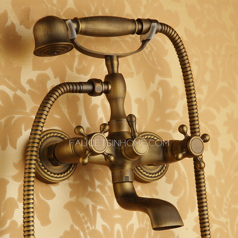 Discount Antique Brass Sitting Type Wall Mount Bathtub Faucet