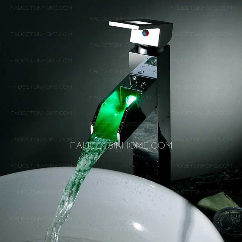 Design LED Brass Heightening Vessel Mounted Bathroom Faucet