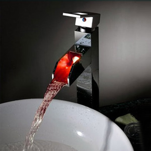 Design LED Brass Heightening Vessel Mounted Bathroom Faucet