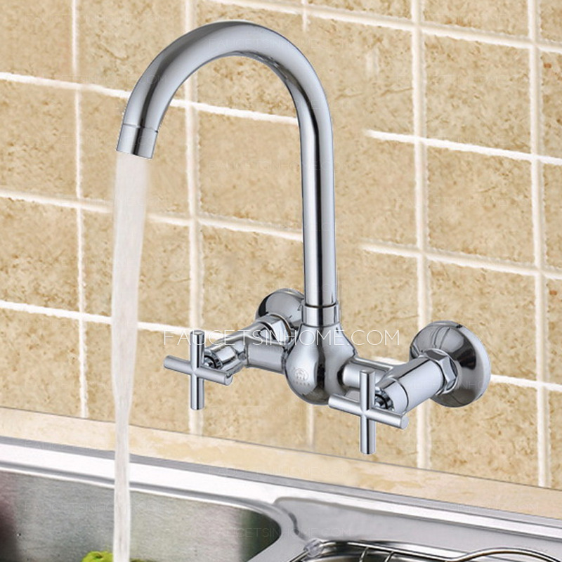 Unique Kitchen Faucet Of two Cross Handles and Wall Mounted