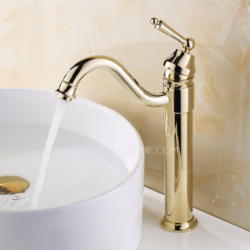 Retro Gold Vessel Heightening Brass Bathroom Sink Faucet
