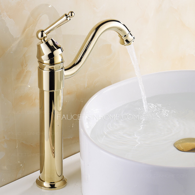 Retro Gold Vessel Heightening Brass Bathroom Sink Faucet