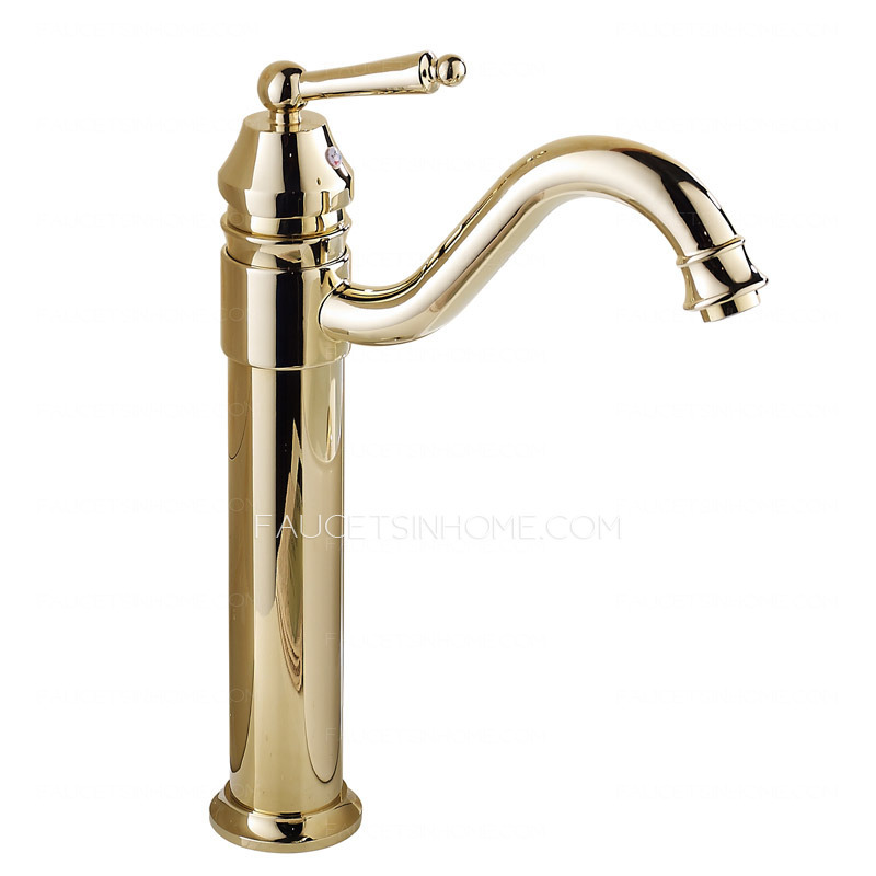 Retro Gold Vessel Heightening Brass Bathroom Sink Faucet