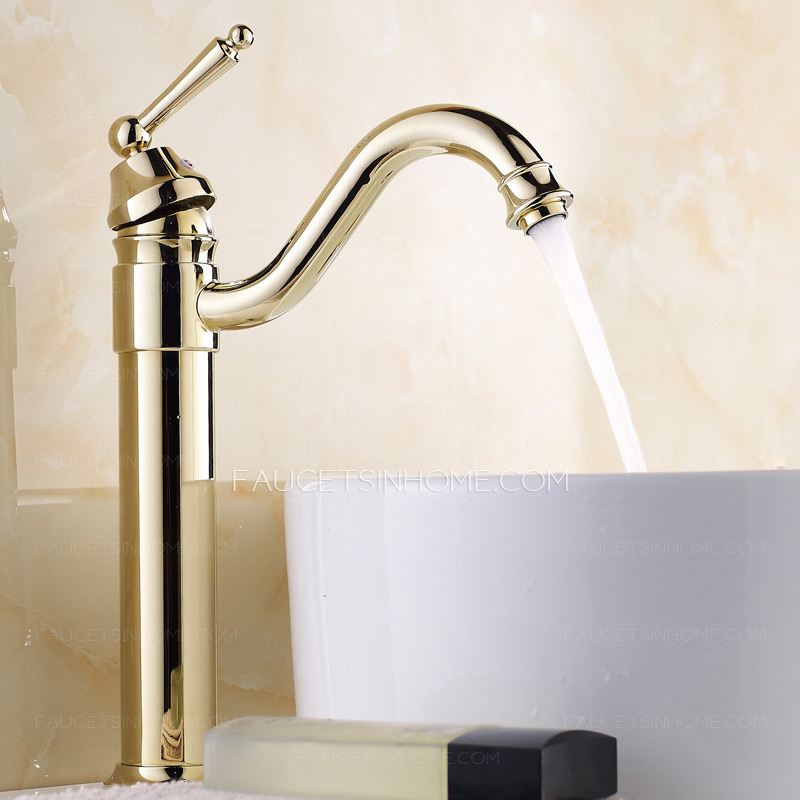 Retro Gold Vessel Heightening Brass Bathroom Sink Faucet