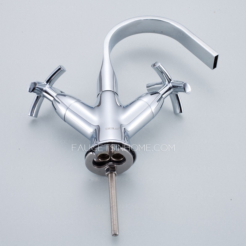 High End Waterfall Two Cross Handles Brass Bathroom Faucet