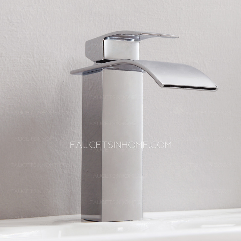 Luxury Waterfall Brass Square Shaped Bathroom Sink Faucet