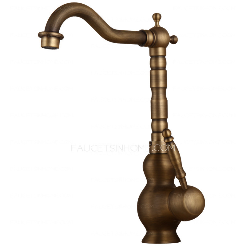 Vintage Antique Brass Rotatable Deck Mount Bathroom Faucet