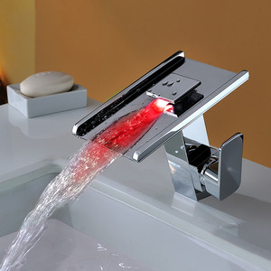 Top Rated Waterfall Brass Deck Mounted LED Sink Faucet 