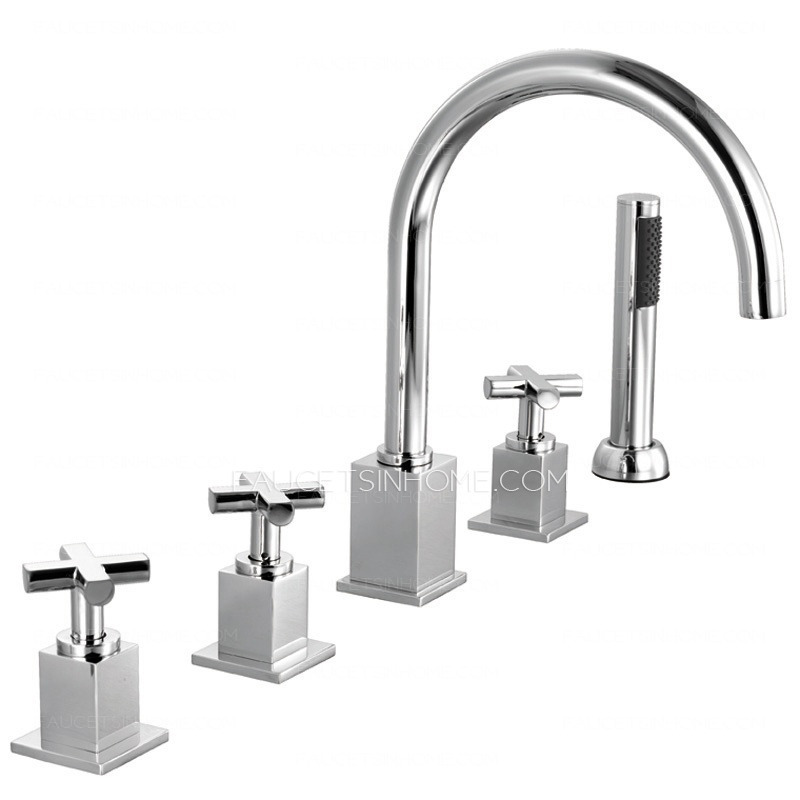 Modern Rotatable Five Holes Three Handles Bathtub Faucet 