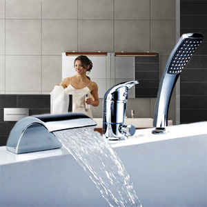 Fashion Three Holes Waterfall Roman Tub Brass Bathtub Faucet 