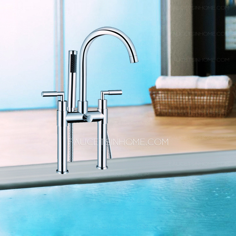 Freestanding Brass Bathtub Faucet With Hand Held Shower
