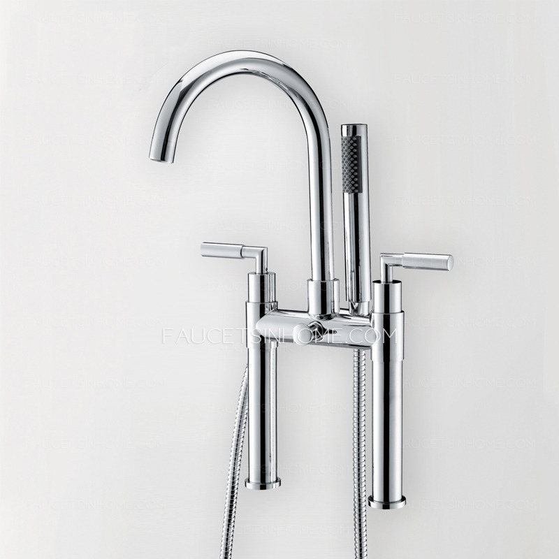 Freestanding Brass Bathtub Faucet With Hand Held Shower