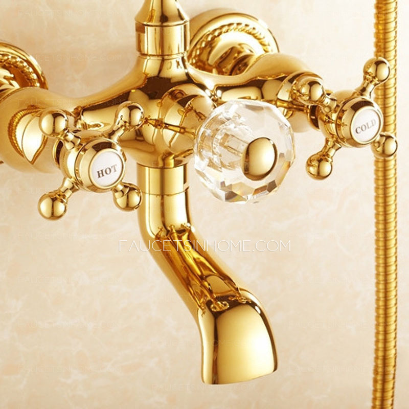 Vintage Rose Gold Finish Wall Mount Bathtub Shower Faucet 