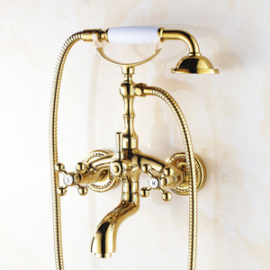 Vintage Rose Gold Wall Mount Bathtub Shower Faucet 