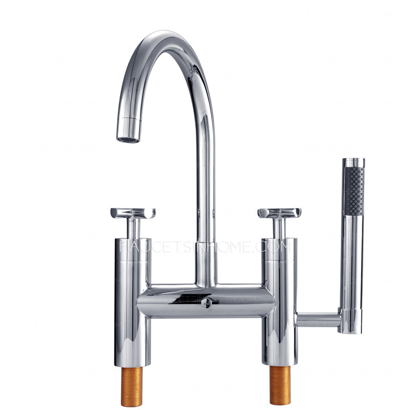 Modern Brass Two Cross Handles Bathtub Shower Faucet 