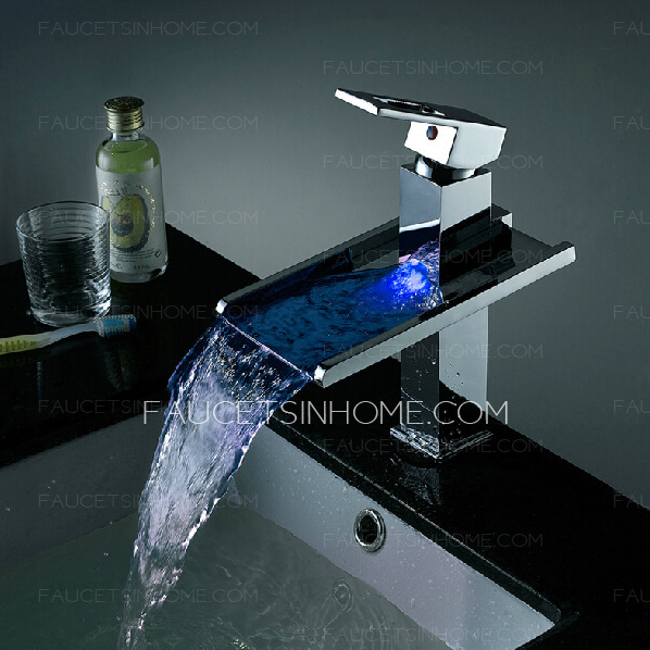 Modern Tall Square Shaped Waterfall LED Automatic Sink Faucet
