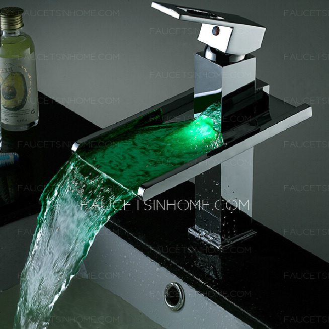 Modern Tall Square Shaped Waterfall LED Automatic Sink Faucet