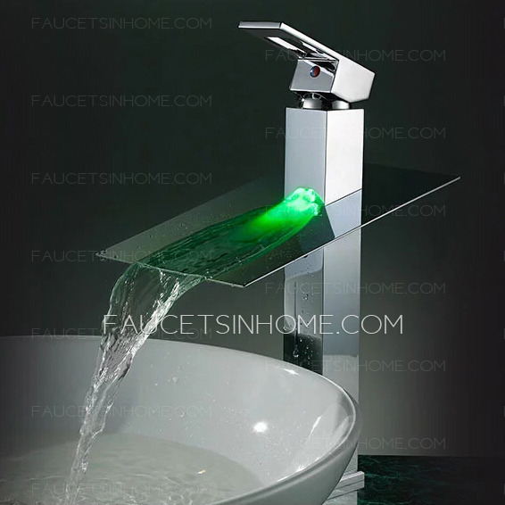 Modern Heightening Waterfall Vessel Mount LED Automatic Sink Faucet