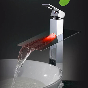 Modern Heightening Waterfall Vessel Mount LED Automatic Sink Faucet