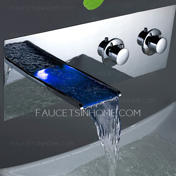 Professional Waterfall Wall Mounted Two Handles LED Faucet