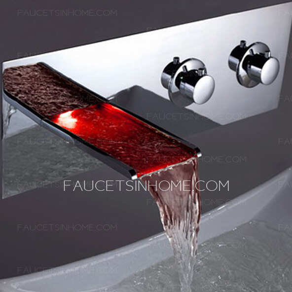 Professional Waterfall Wall Mounted Two Handles LED Faucet