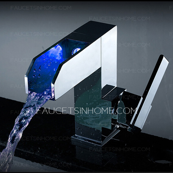 Modern Square Shaped Copper Tall LED Bathroom Sink Faucet