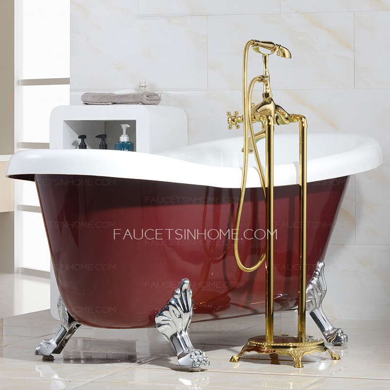 Vintage Freestanding Copper Gold Bathtub Shower Faucet