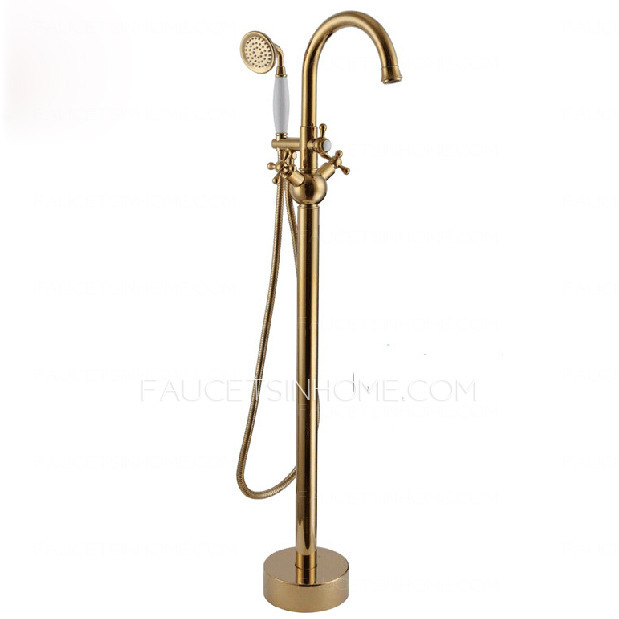 Vintage Freestanding Gold Bathtub Cross Handle Shower Faucet